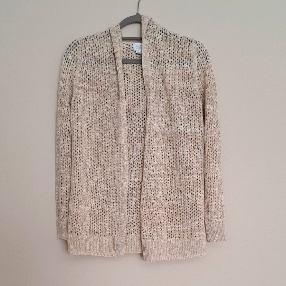 Sigrid Olsen Beige Linen Blend Open-Front Hooded Cardigan size S